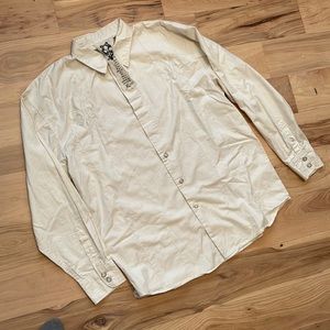 Brooklyn Xpress Off White long sleeve shirt w/ fleur-de-lis stitching detail XL